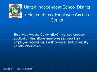 United Independent School District eFinancePlus+ Employee Access Center