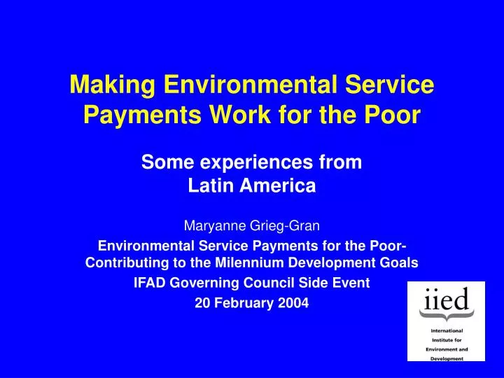 making environmental service payments work for the poor