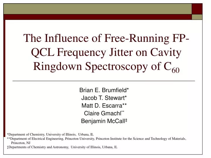 the influence of free running fp qcl frequency jitter on cavity ringdown spectroscopy of c 60