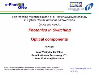 Photonics in Switching Optical components