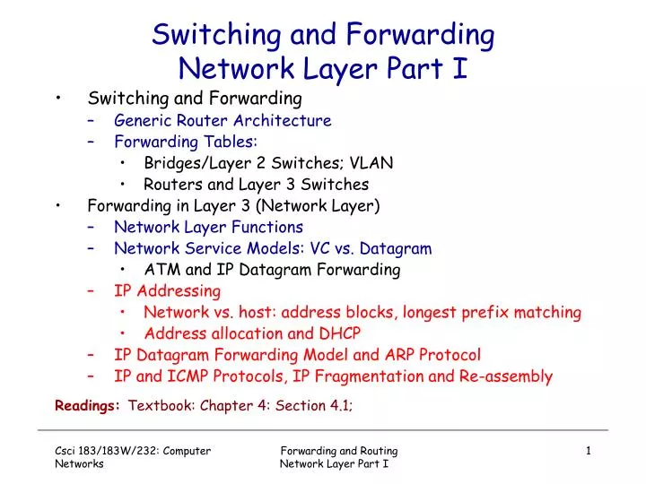 switching and forwarding network layer part i