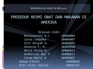 PROSEDUR RESMI OBAT DAN MAKANAN DI AMERIKA