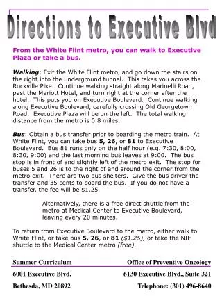 Directions to Executive Blvd