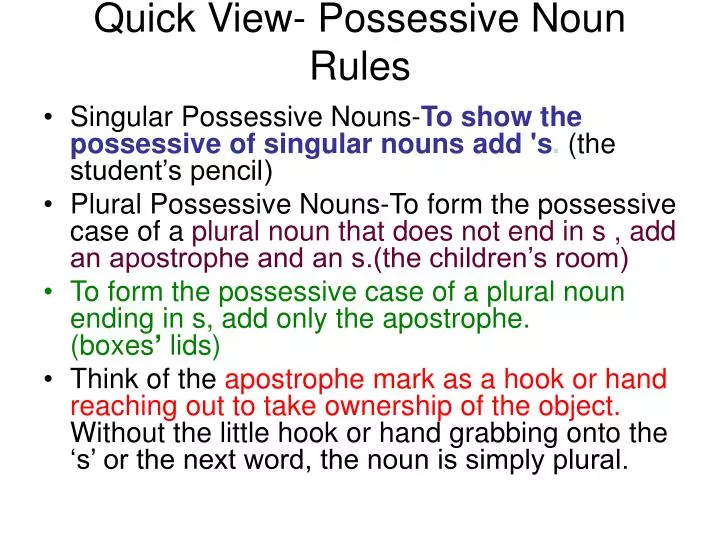 quick view possessive noun rules