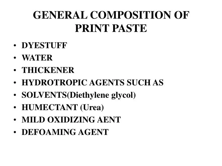general composition of print paste
