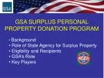 GSA SURPLUS PERSONAL PROPERTY DONATION PROGRAM - slide 1