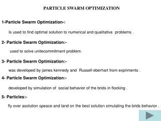 PARTICLE SWARM OPTIMIZATION
