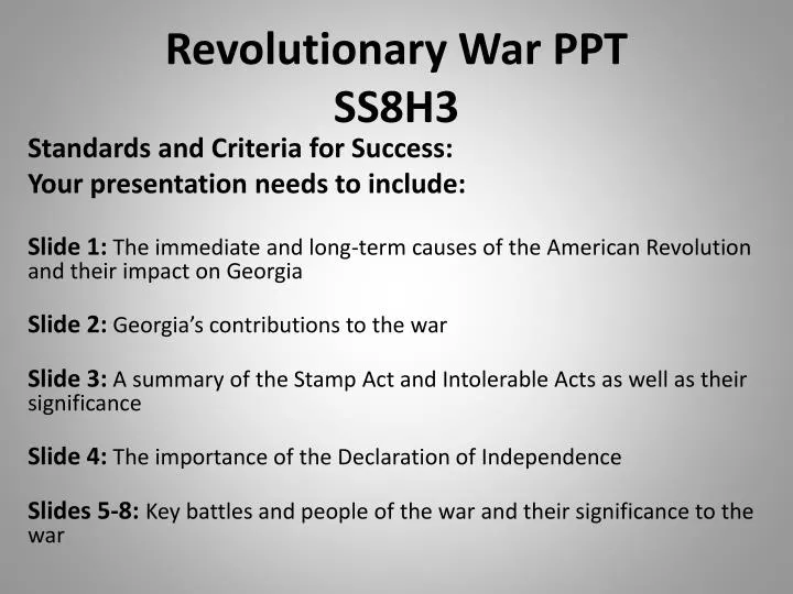 revolutionary war ppt ss8h3