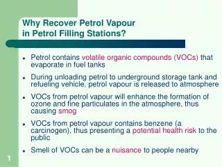 Why Recover Petrol Vapour in Petrol Filling Stations?