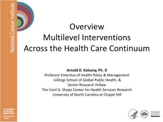 Overview Multilevel Interventions Across the Health Care Continuum