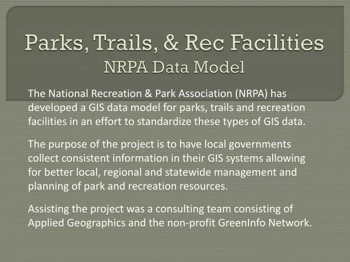 parks trails rec facilities nrpa data model