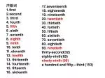 序数词 1.first 2.second 3. third 4. fourth 5. fifth 6 .sixth 7 .seventh 8. eighth 9. ninth 10. tenth - slide 1