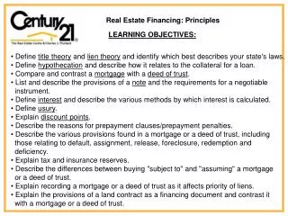 Real Estate Financing: Principles