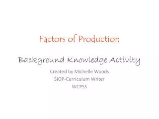 Factors of Production Background Knowledge Activity