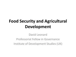 Food Security and Agricultural Development