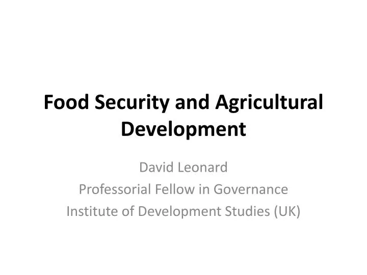 food security and agricultural development