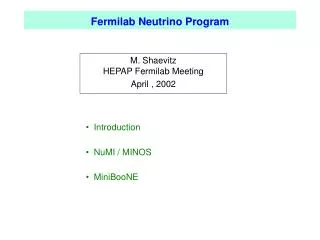 Fermilab Neutrino Program