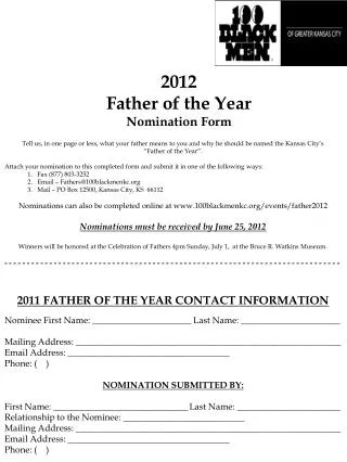 2012 Father of the Year Nomination Form