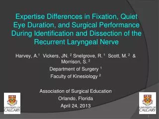 Expertise Differences in Fixation, Quiet Eye Duration, and Surgical Performance During Identification and Dissection of