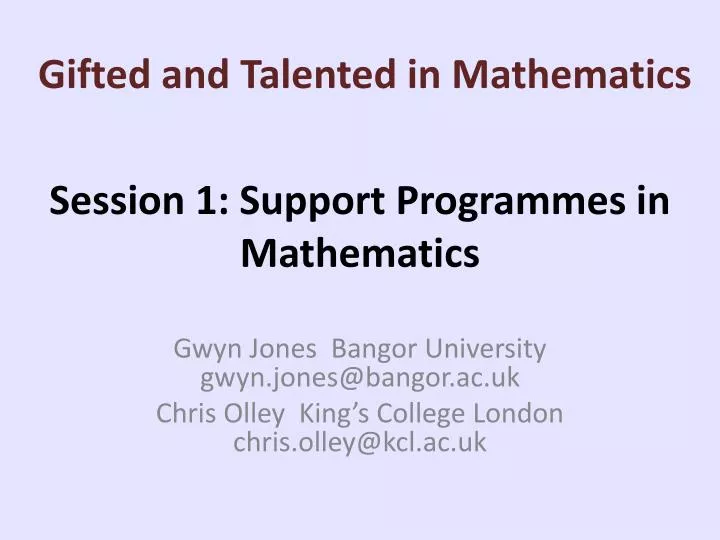 session 1 support programmes in mathematics
