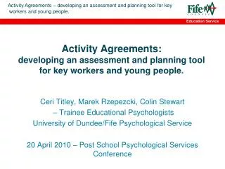Activity Agreements: developing an assessment and planning tool for key workers and young people.