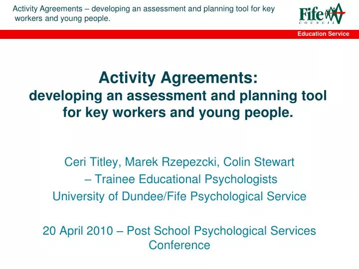 activity agreements developing an assessment and planning tool for key workers and young people