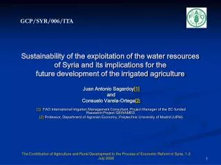 Sustainability of the exploitation of the water resources of Syria and its implications for the future development of t