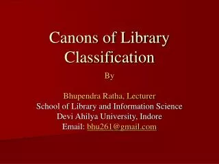 Canons of Library Classification