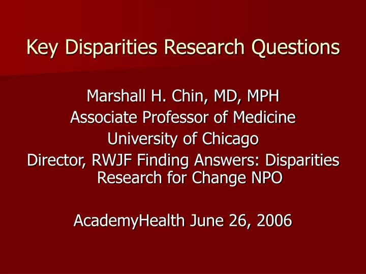 key disparities research questions
