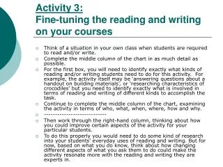 activity 3 fine tuning the reading and writing on your courses