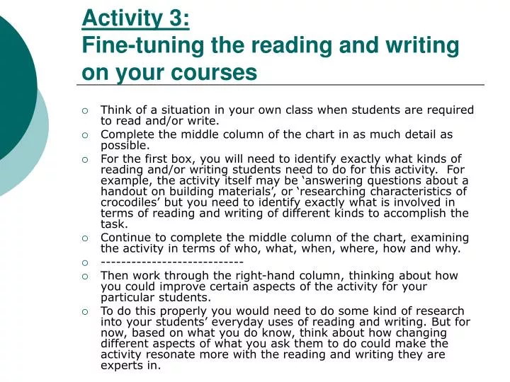 activity 3 fine tuning the reading and writing on your courses