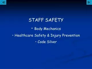 STAFF SAFETY Body Mechanics Healthcare Safety &amp; Injury Prevention Code Silver
