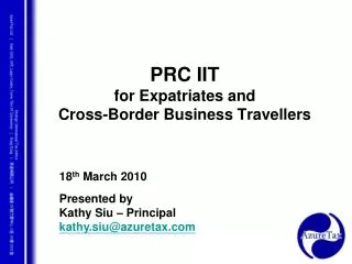 PRC IIT for Expatriates and Cross-Border Business Travellers