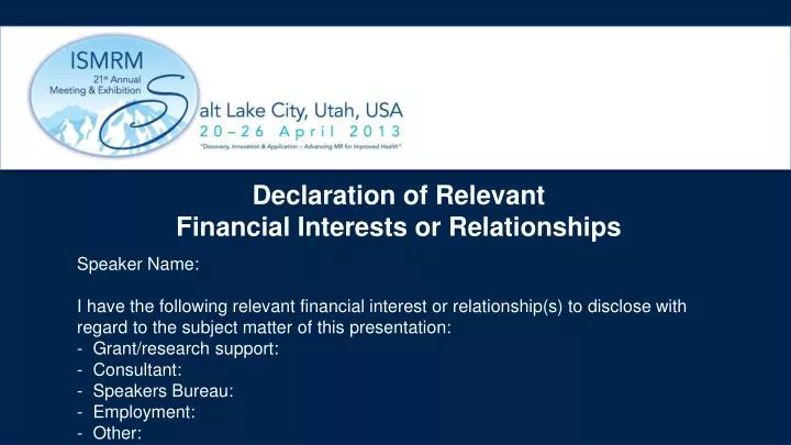 declaration of relevant financial interests or relationships