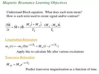 Magnetic Resonance Learning Objectives