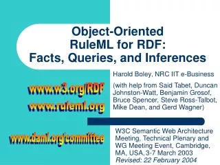 Object-Oriented RuleML for RDF: Facts, Queries, and Inferences