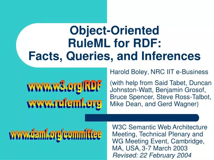object oriented ruleml for rdf facts queries and inferences