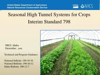 Seasonal High Tunnel Systems for Crops Interim Standard 798