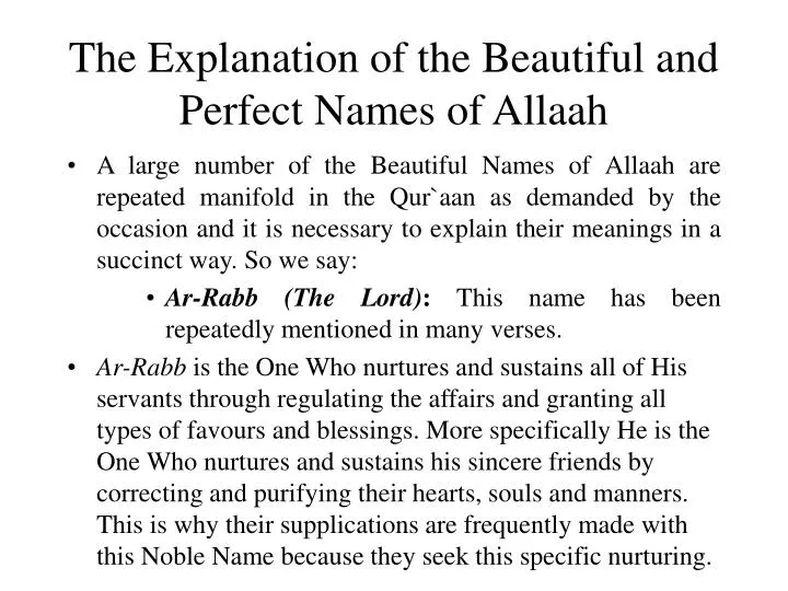 the explanation of the beautiful and perfect names of allaah