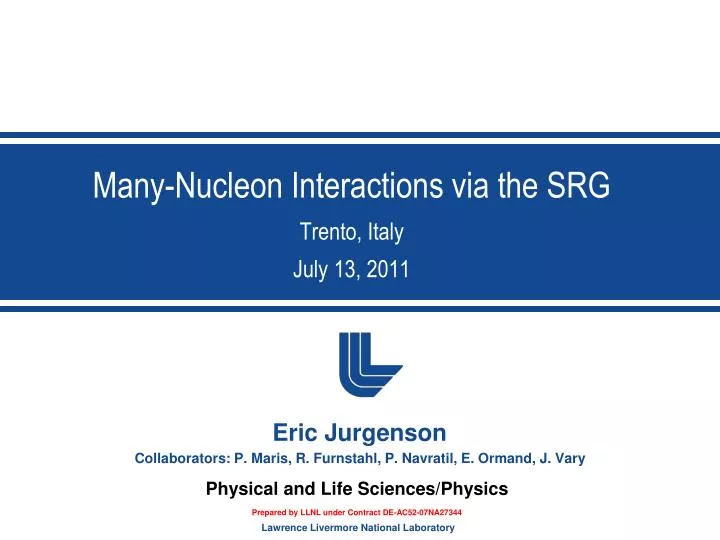 many nucleon interactions via the srg trento italy july 13 2011