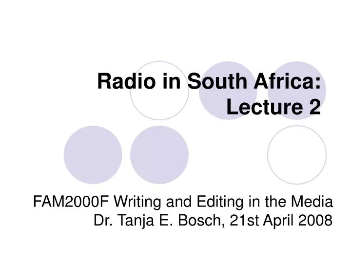 radio in south africa lecture 2