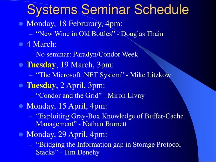 systems seminar schedule