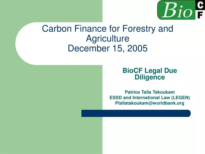 carbon finance for forestry and agriculture december 15 2005