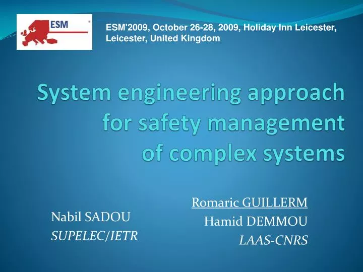 system engineering approach for safety management of complex systems