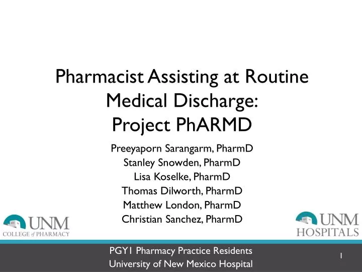 pharmacist assisting at routine medical discharge project pharmd