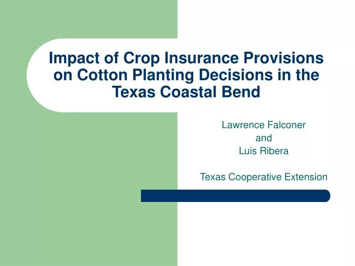 impact of crop insurance provisions on cotton planting decisions in the texas coastal bend