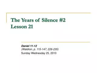 The Years of Silence #2 Lesson 21