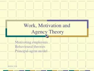 Work, Motivation and Agency Theory