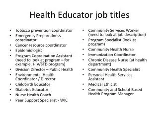 Health Educator job titles