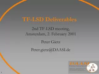 TF-LSD Deliverables
